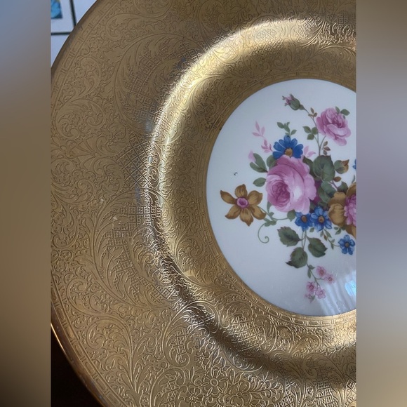 Vintage Pickard Heavy Gold Border Floral Dinner Plate Mid Century Style 2023 - Picture 4 of 10